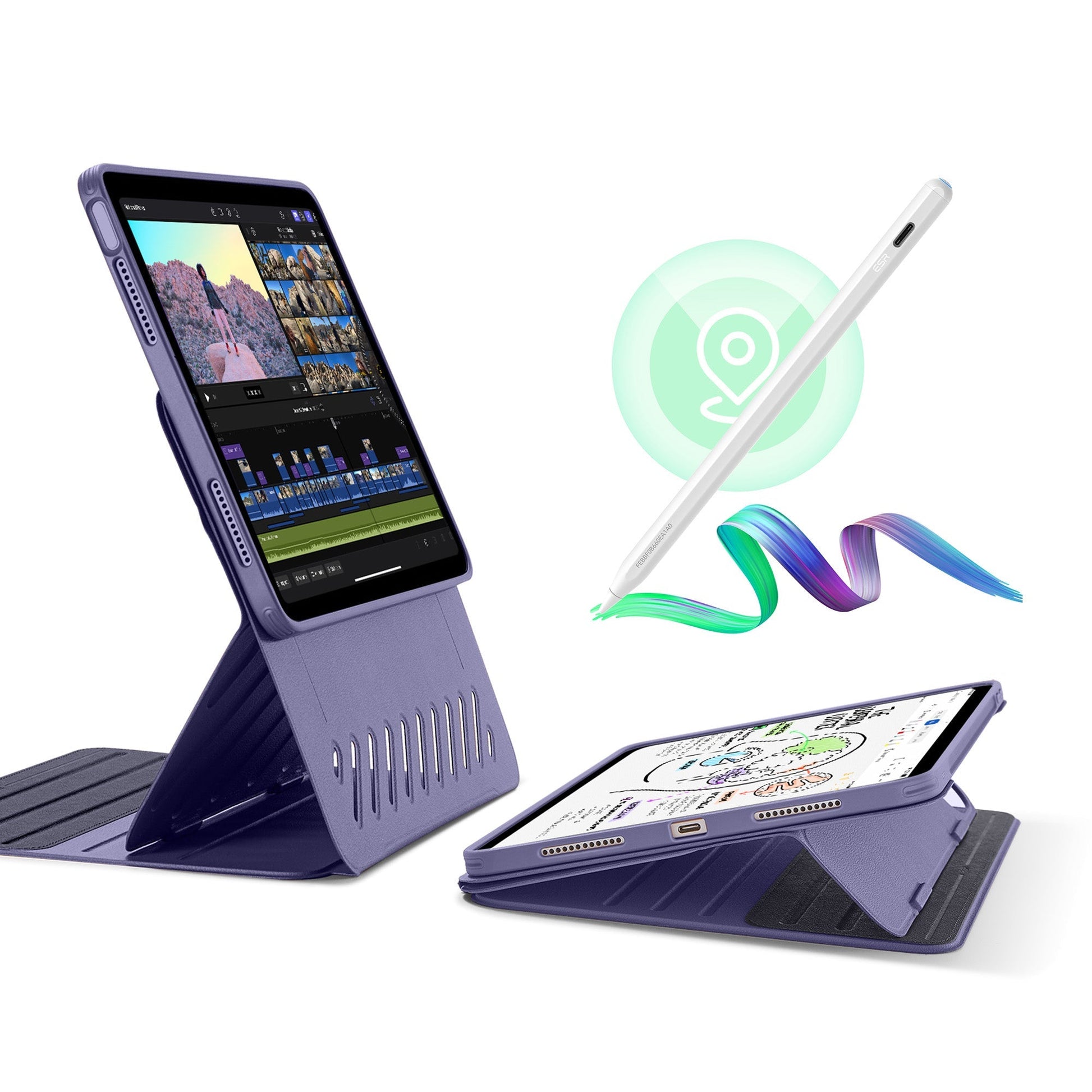 iPad Air 13" (M2) 2024 Bundle Shift Magnetic Case with Geo Digital Pencil - Purple ESR ESR