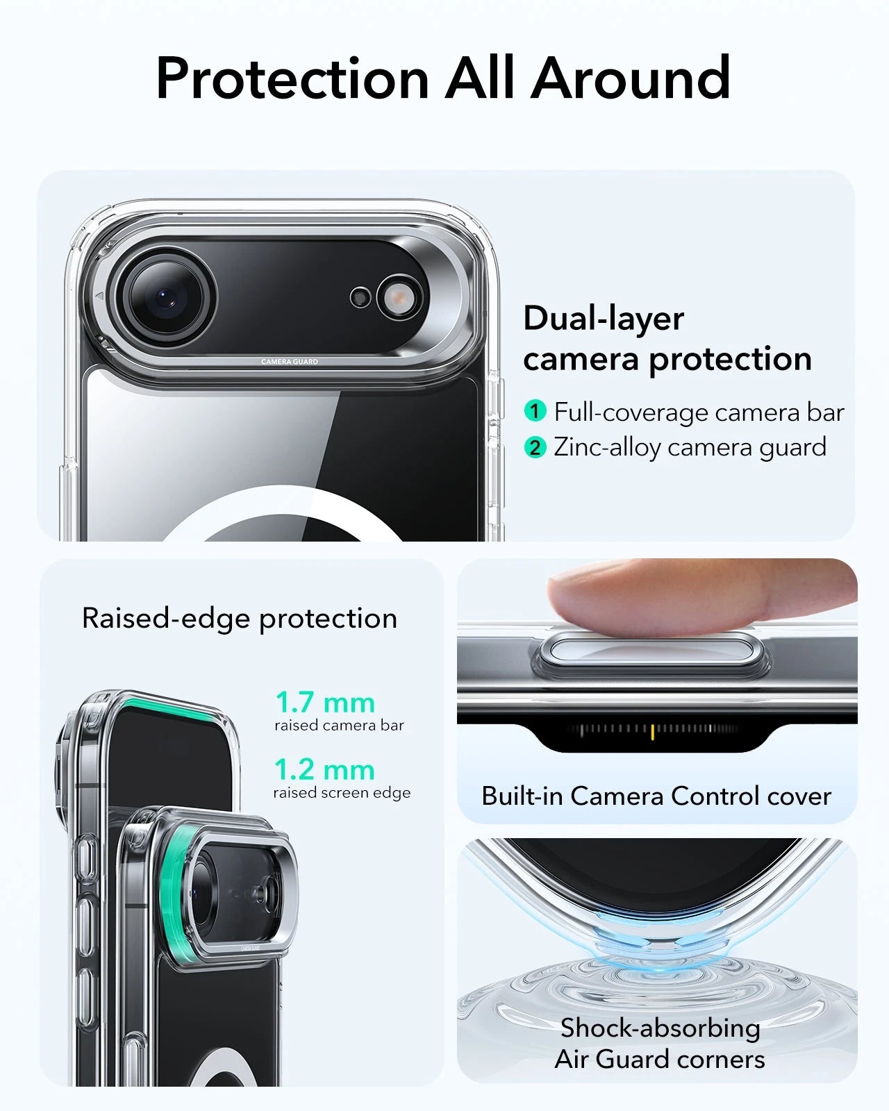 ESR iPhone 17 Air Magsafe Case with Stand Camera Control Clear Raised Edge Protection