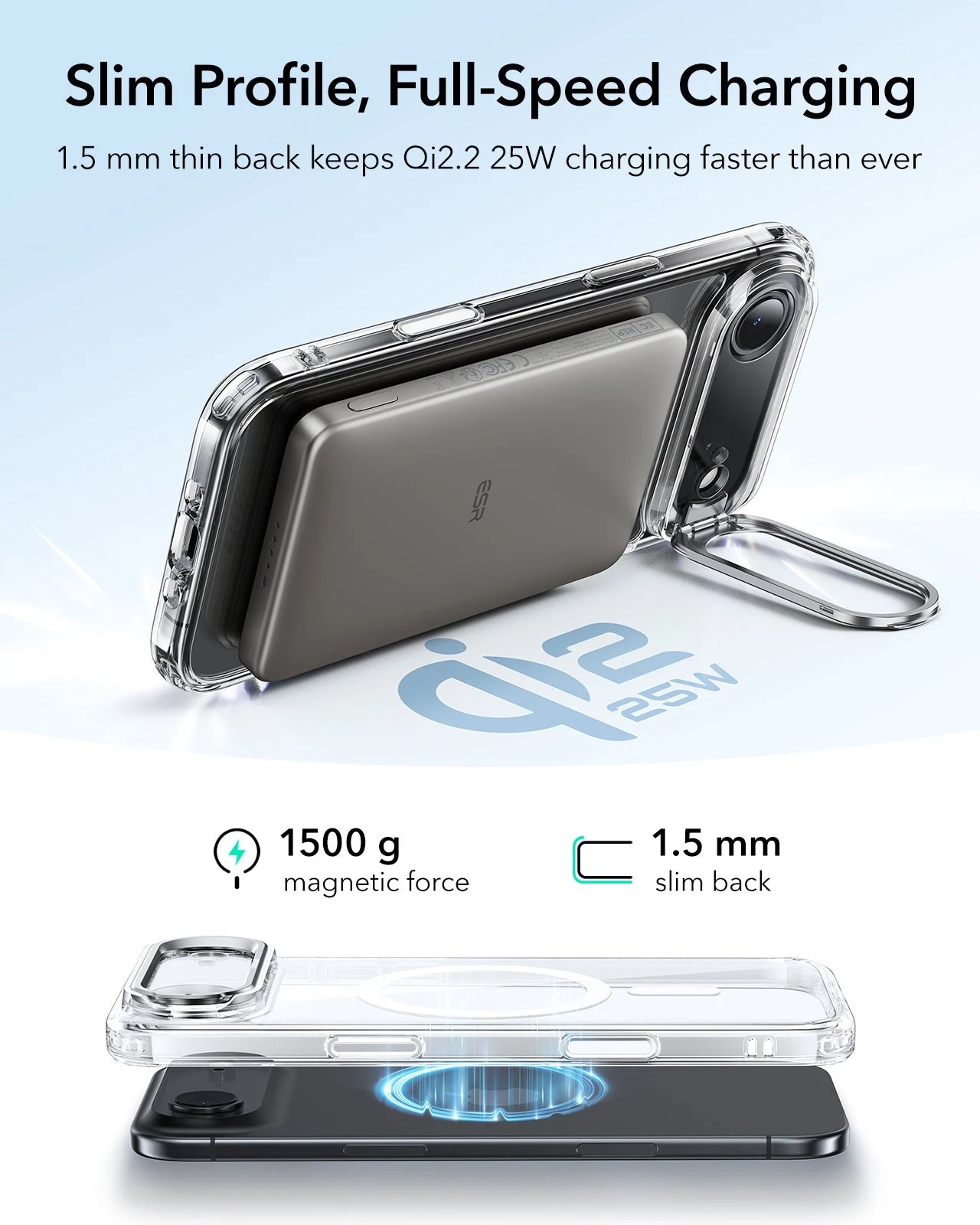 ESR iPhone 17 Air Magsafe Case with Stand Camera Control Clear Wireless charging