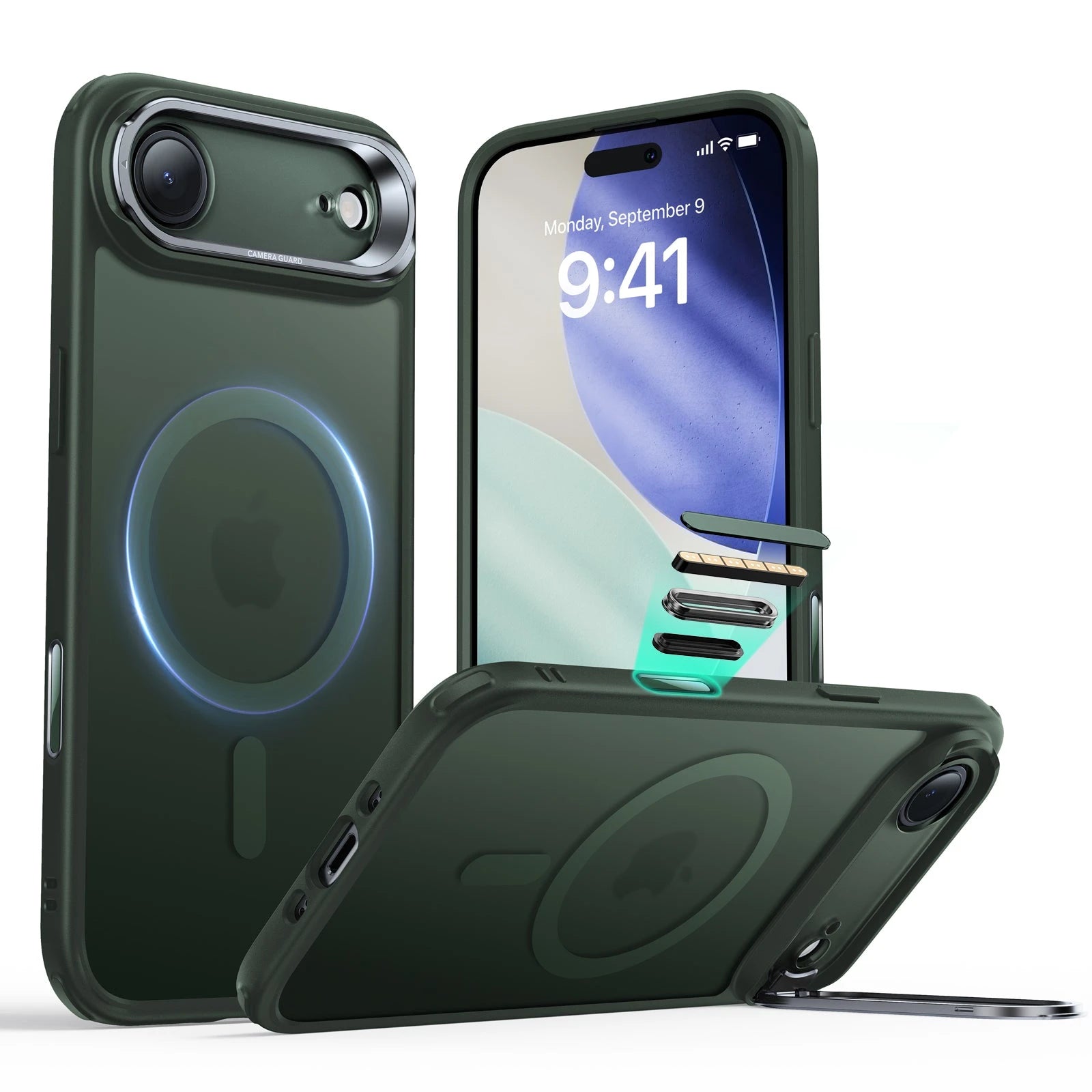 iPhone 17 Air Magsafe Case with Stand Camera Control Frosted Green
