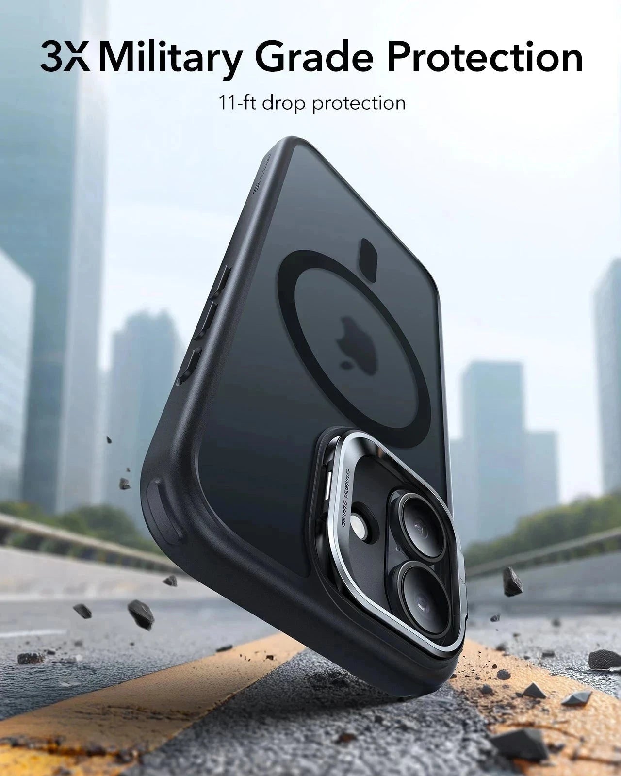 ESR iPhone 17 Magsafe Case with Stand Camera Control Frosted Black 3× Military Grade Protection