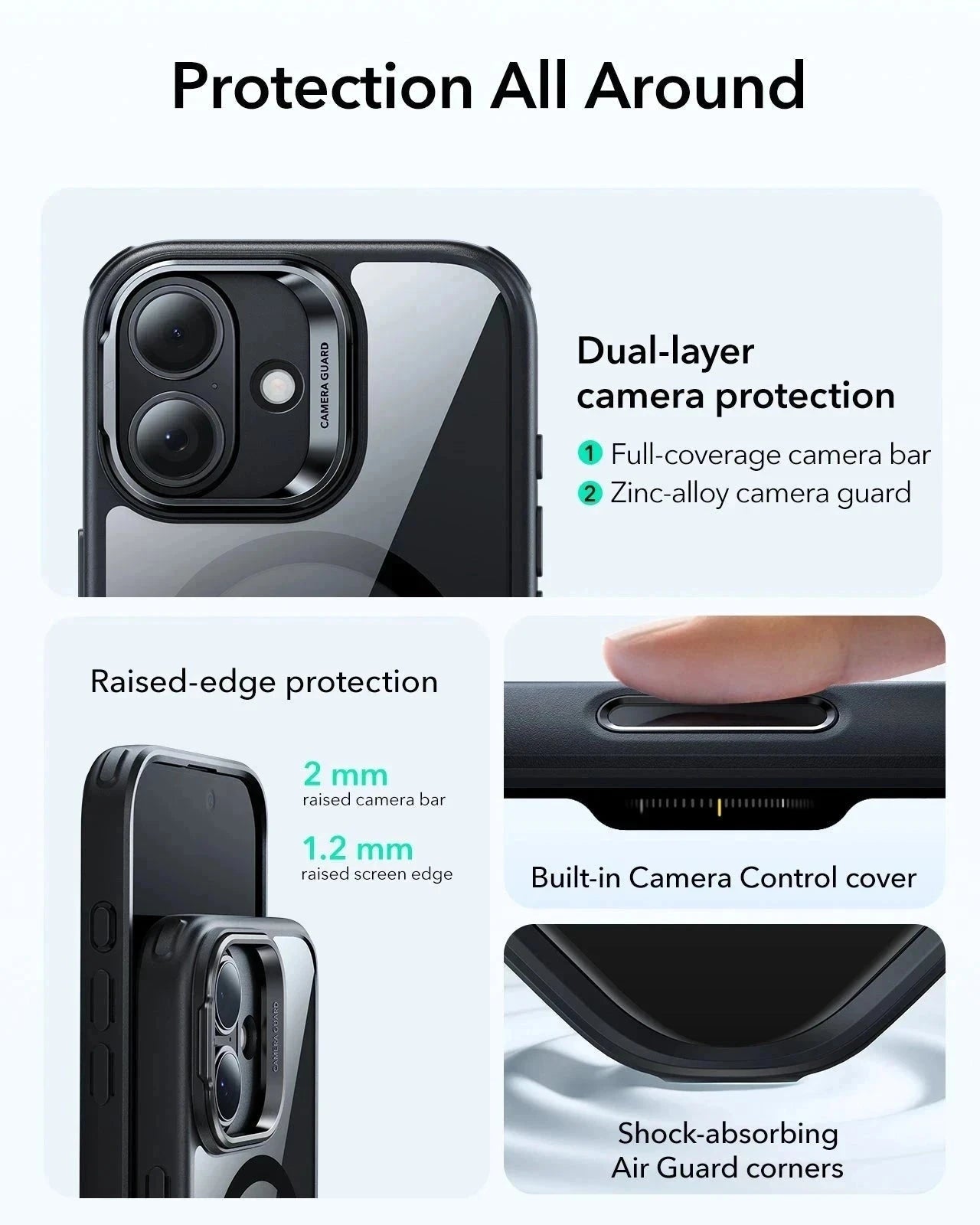 ESR iPhone 17 Magsafe Case with Stand Camera Control Clear Black Raised Edge Protection