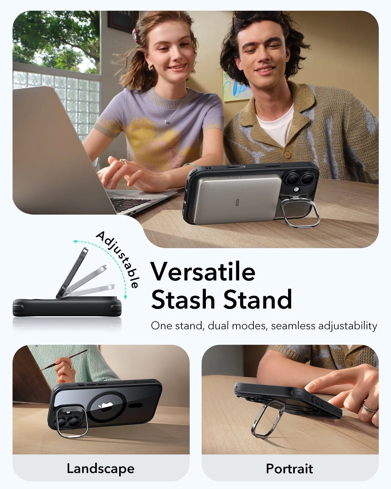 iPhone 17 Classic Hybrid Magsafe Case Clear Black Versatile Stash Stand