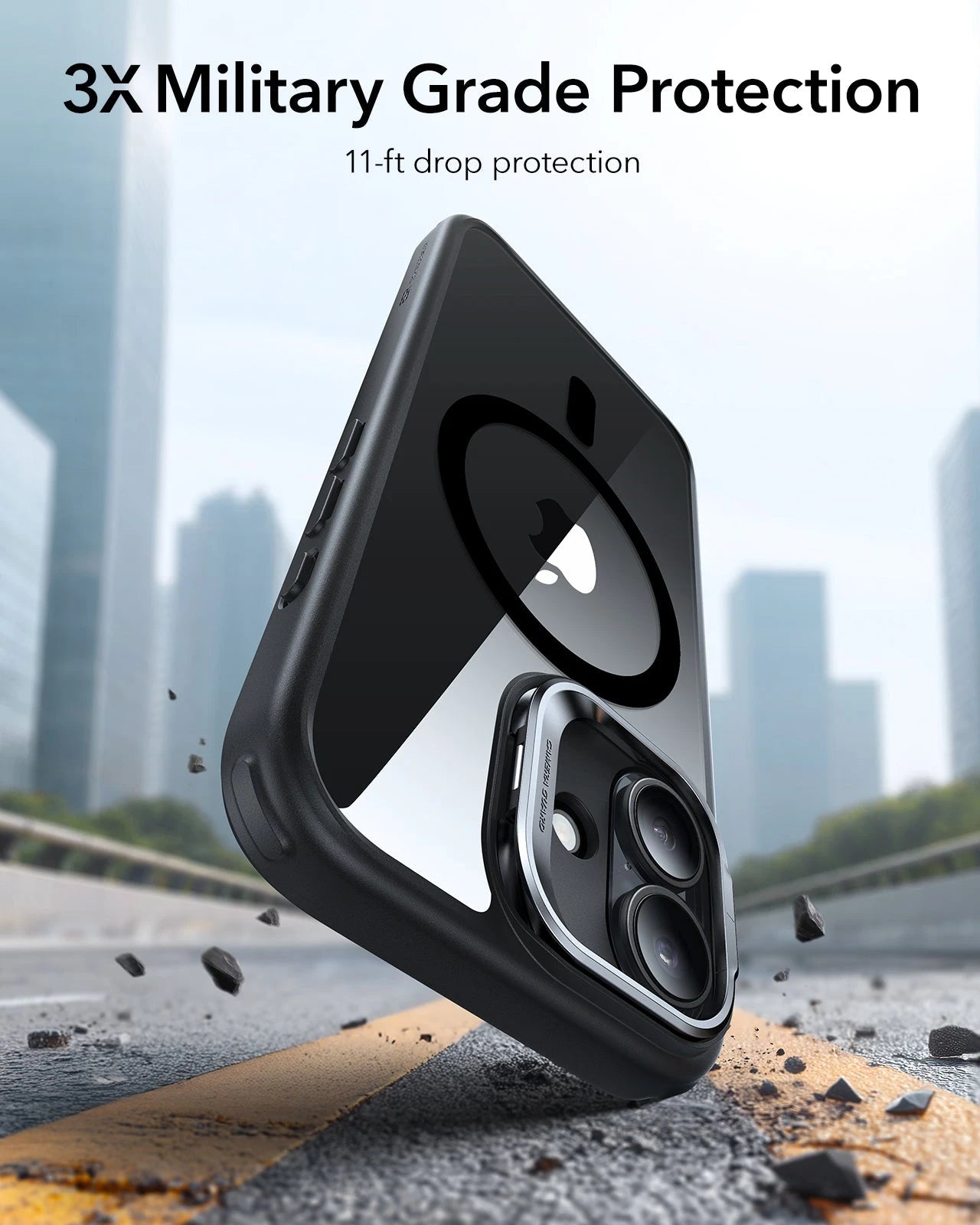 ESR iPhone 17 Magsafe Case with Stand Camera Control Clear Black 3× Military Grade Protection