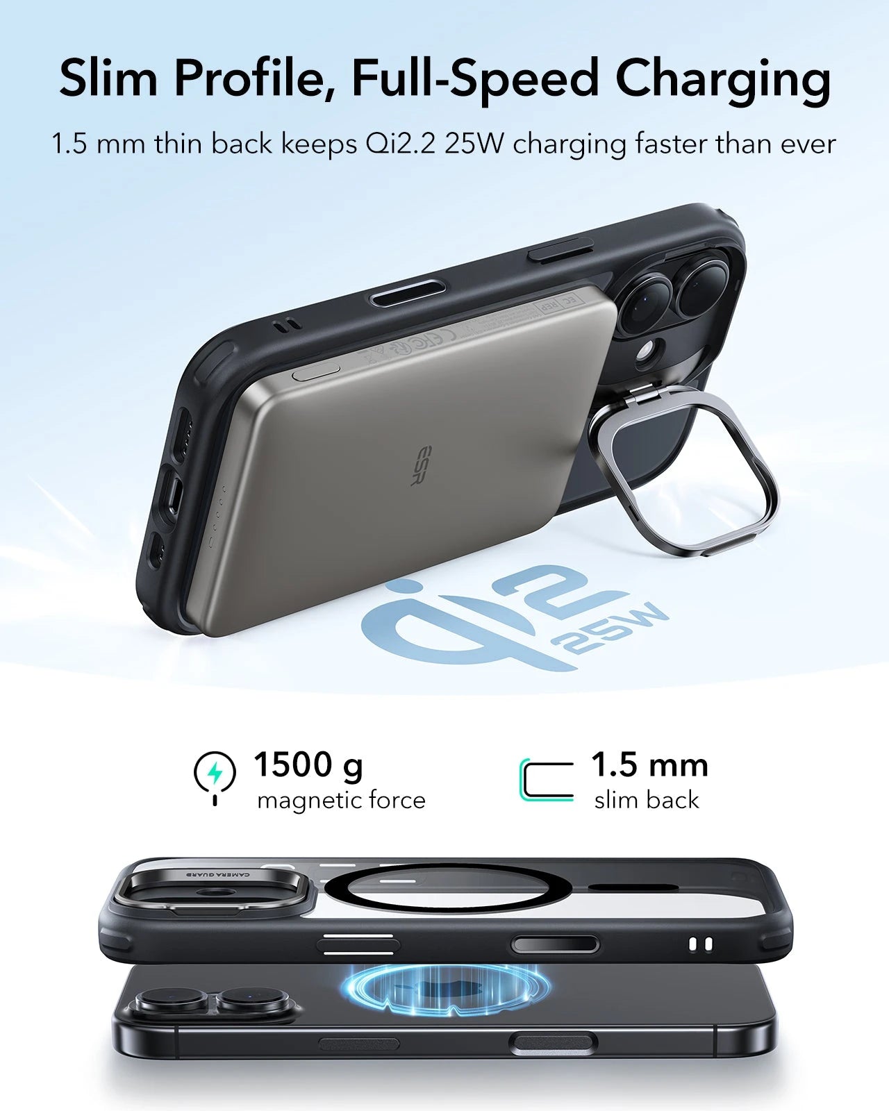 ESR iPhone 17 Magsafe Case with Stand Camera Control Clear Black Wireless charging