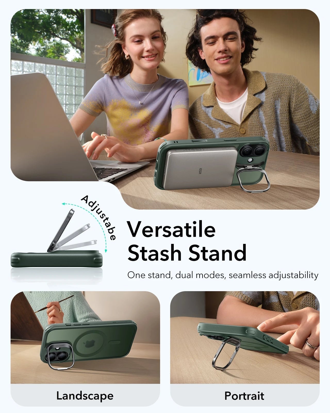 ESR iPhone 17 Magsafe Case with Stand Camera Control Frosted Green Versatile Stash Stand