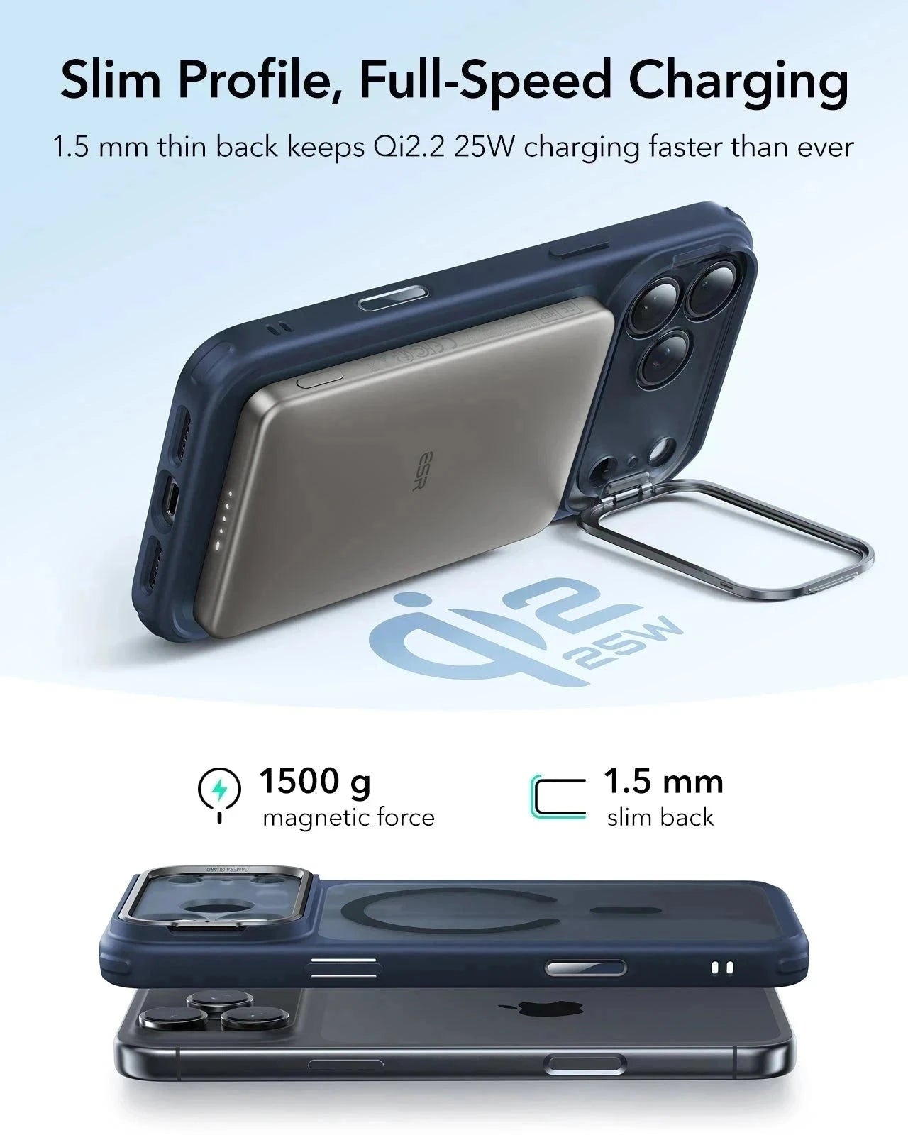 ESR iPhone 17 Pro Magsafe Case with Stand Camera Control Frosted Blue Wireless charging