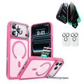 iPhone 17 Pro Classic Hybrid Magsafe Case with Stand and Privacy Screen Protector Bundle Frosted Pink