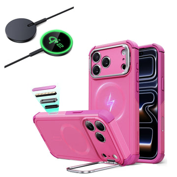 iPhone 17 Pro Cyber Tough Magsfae Case with Stand and Qi2 wireless Charger PInk