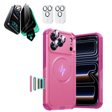 iPhone 17 Pro Cyber Tough Magsafe Case with Privacy Screen Protector Pink