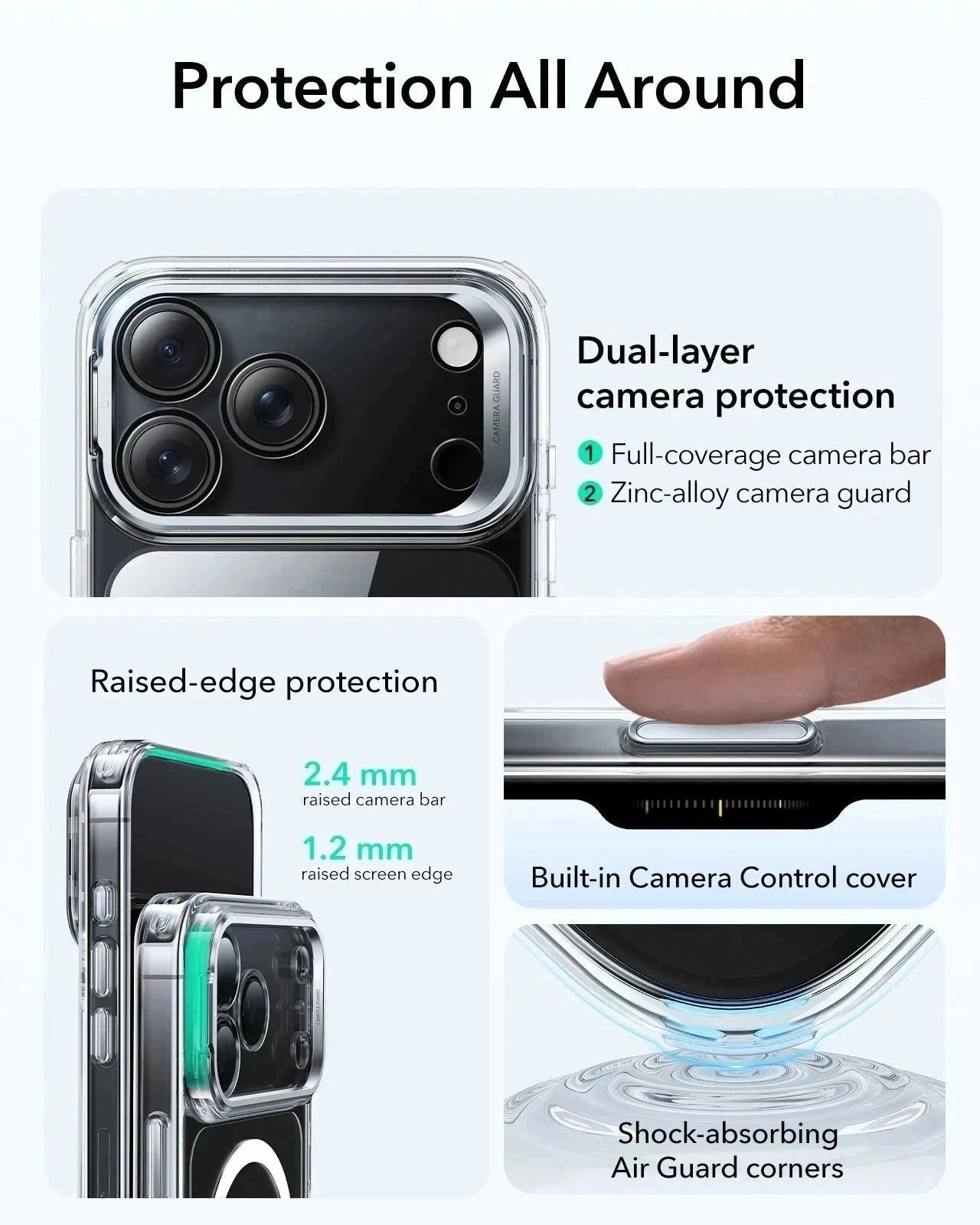 ESR clear raised-edge iPhone 17 Pro Max Classic Hybrid Magsafe Case 360 protection