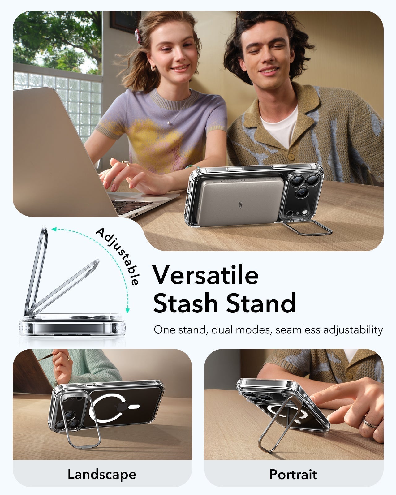 clear iPhone 17 Pro Max Classic Hybrid Magsafe Case with Versatile Stash Stand