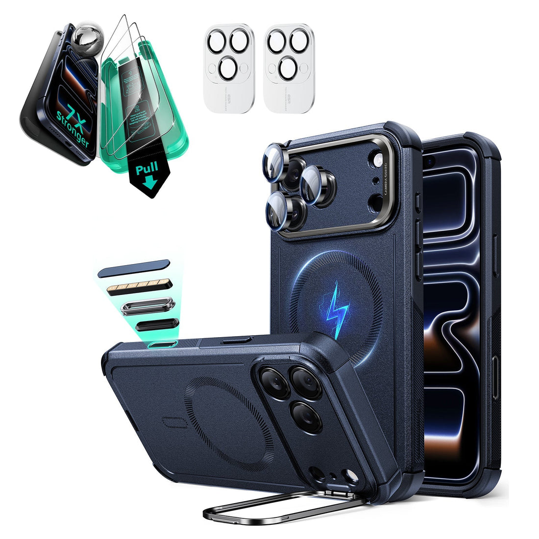 iPhone 17 Pro Max Cyber Tough Magsafe Case with Stand and Armorite Screen Protector Blue