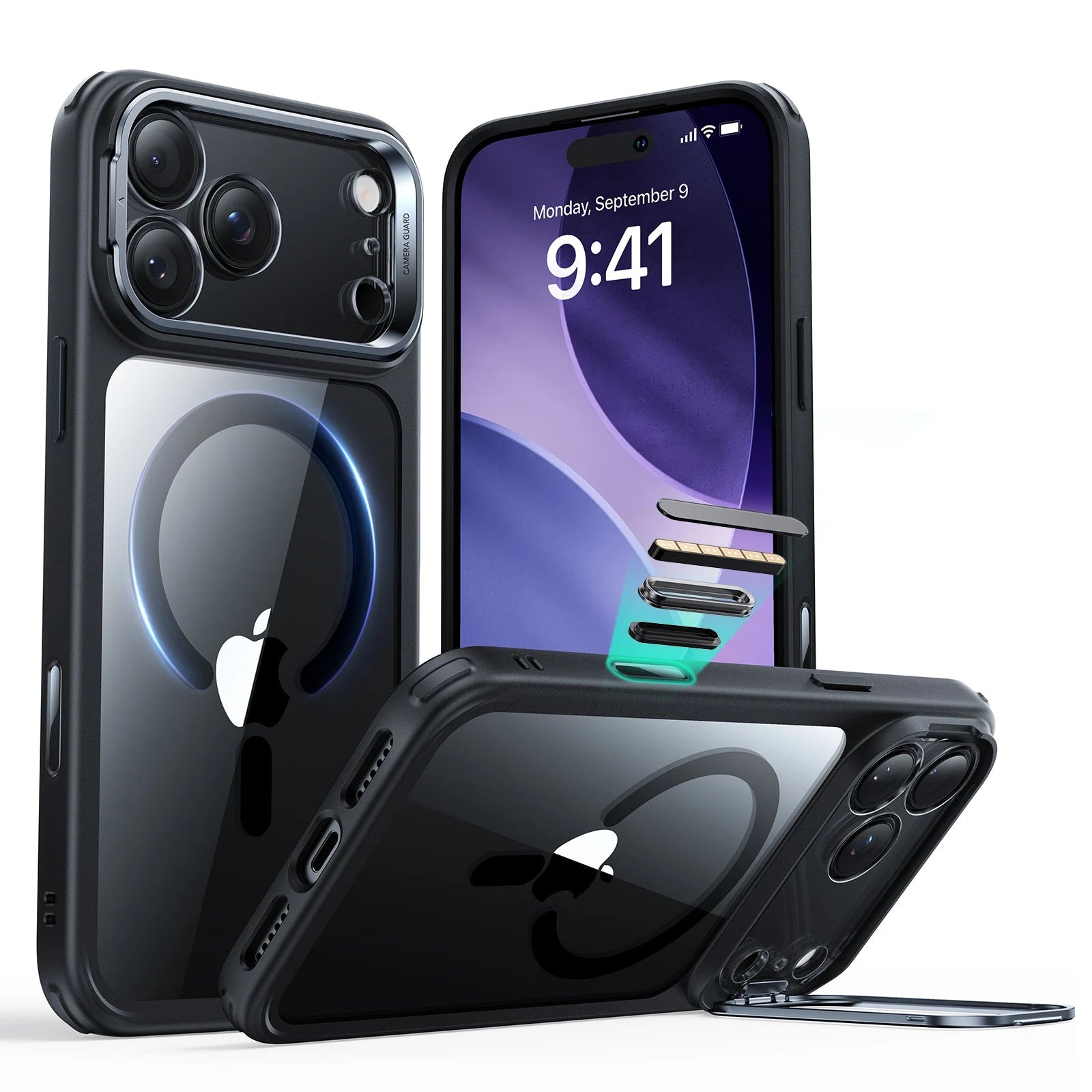 iPhone 17 Pro Max Classic Hybrid Magsafe Case with Stand Camera Control Clear Black