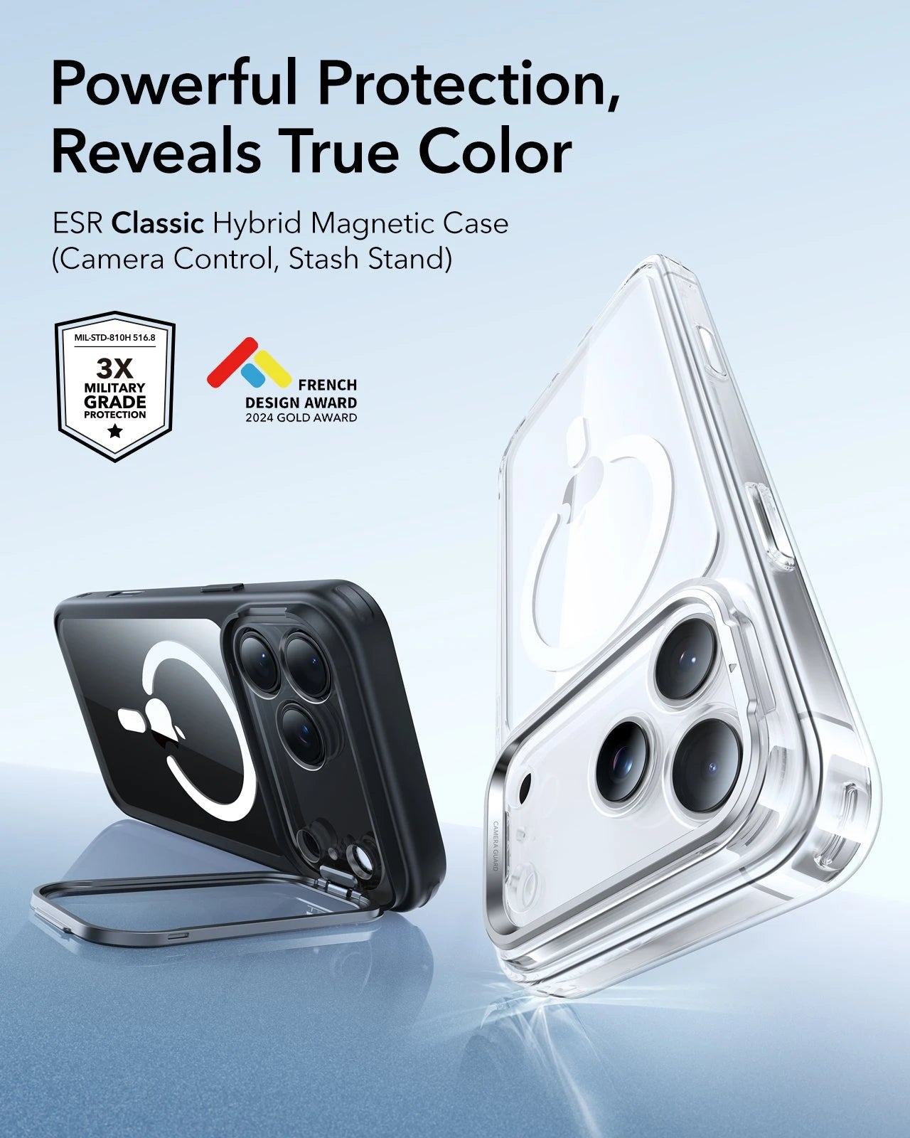 ESR iPhone 17 Pro Max Classic Hybrid Magsafe Case with Stand Camera Control Clear Black