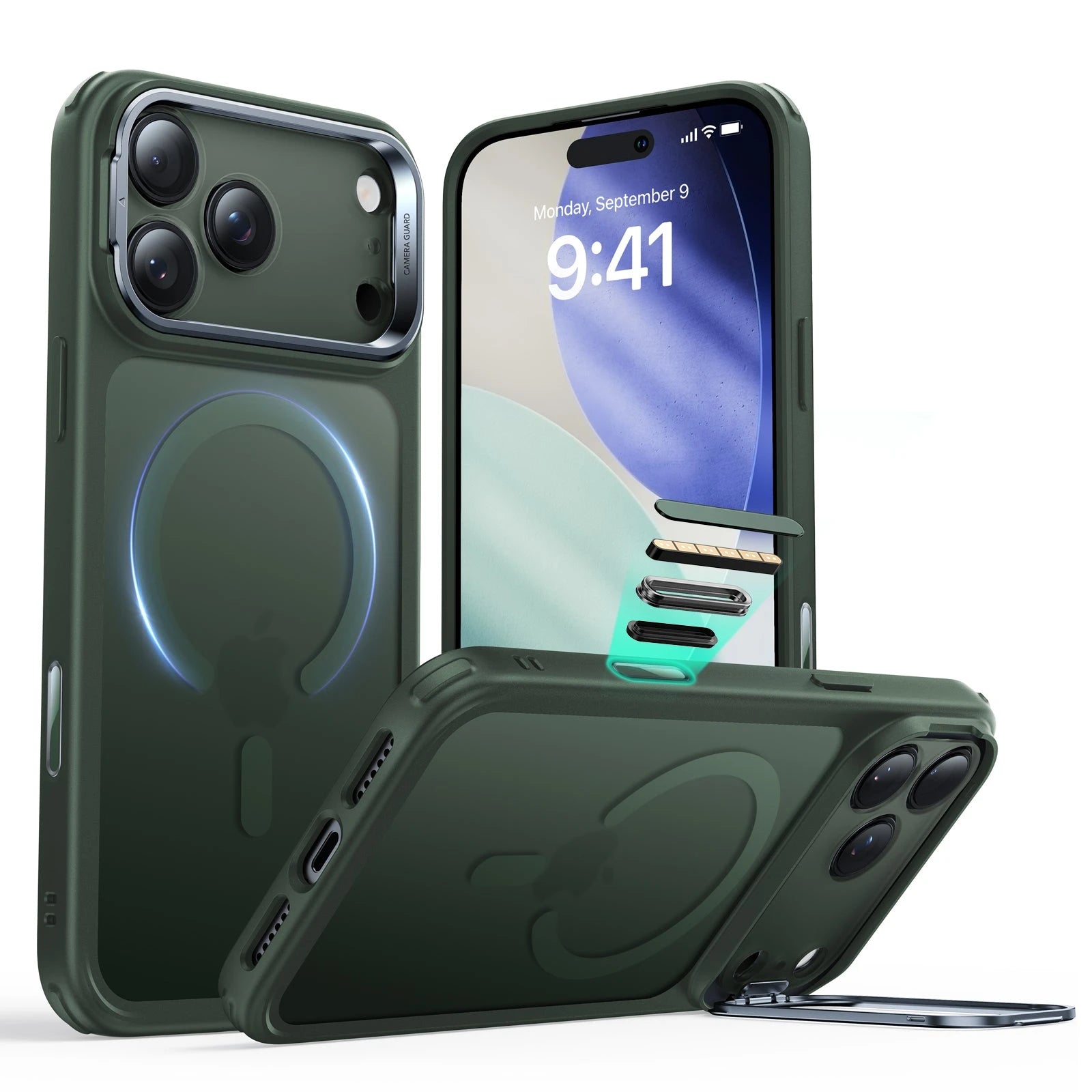 iPhone 17 Pro Max Classic Hybrid Magsafe Case with Stand Camera Control Frosted Green