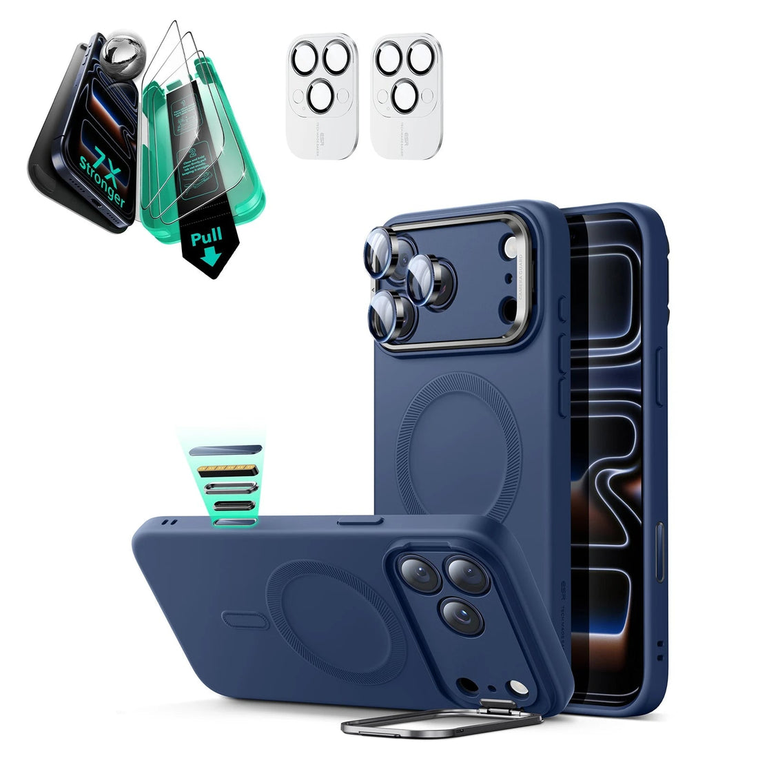 iPhone 17 Pro Max Cloud Soft Magnetic Case (Camera Control, Stash Stand) Armorite Protection Bundle - Navy Blue ESR ESR