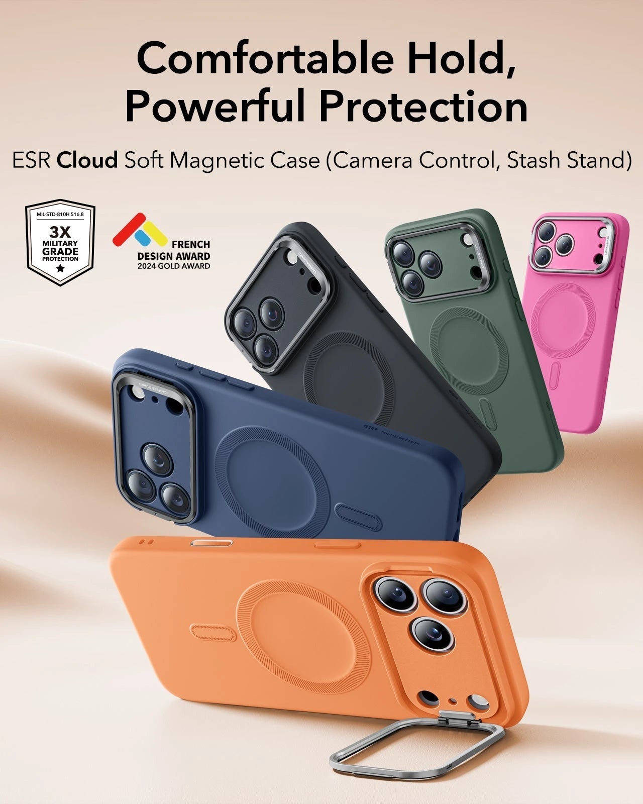 iPhone 17 Pro Max Cloud Soft Magnetic Case (Camera Control, Stash Stand) - Orange ESR ESR