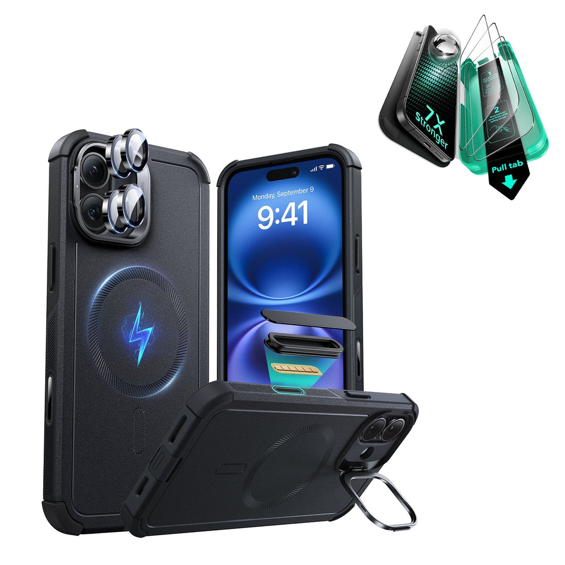 iPhone 16 Cyber Tough Magnetic Case Protection Bundle (Camera Control, Stash Stand) - Black ESR ESR