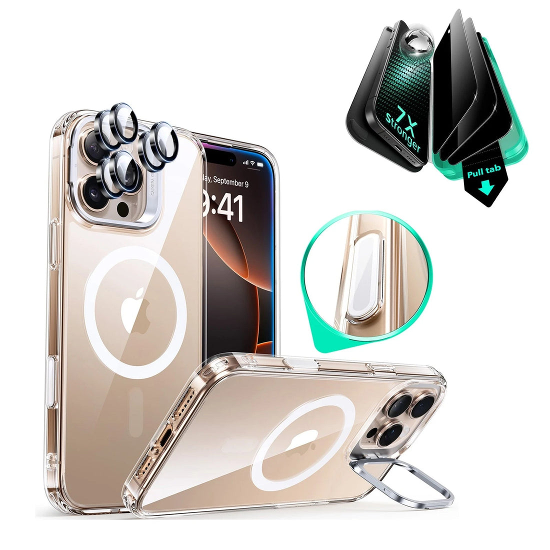 iPhone 16 Pro Max Classic Hybrid Magnetic Case (Camera Control, Stash Stand) & Privacy Screen Protector Bundle - Clear ESR ESR