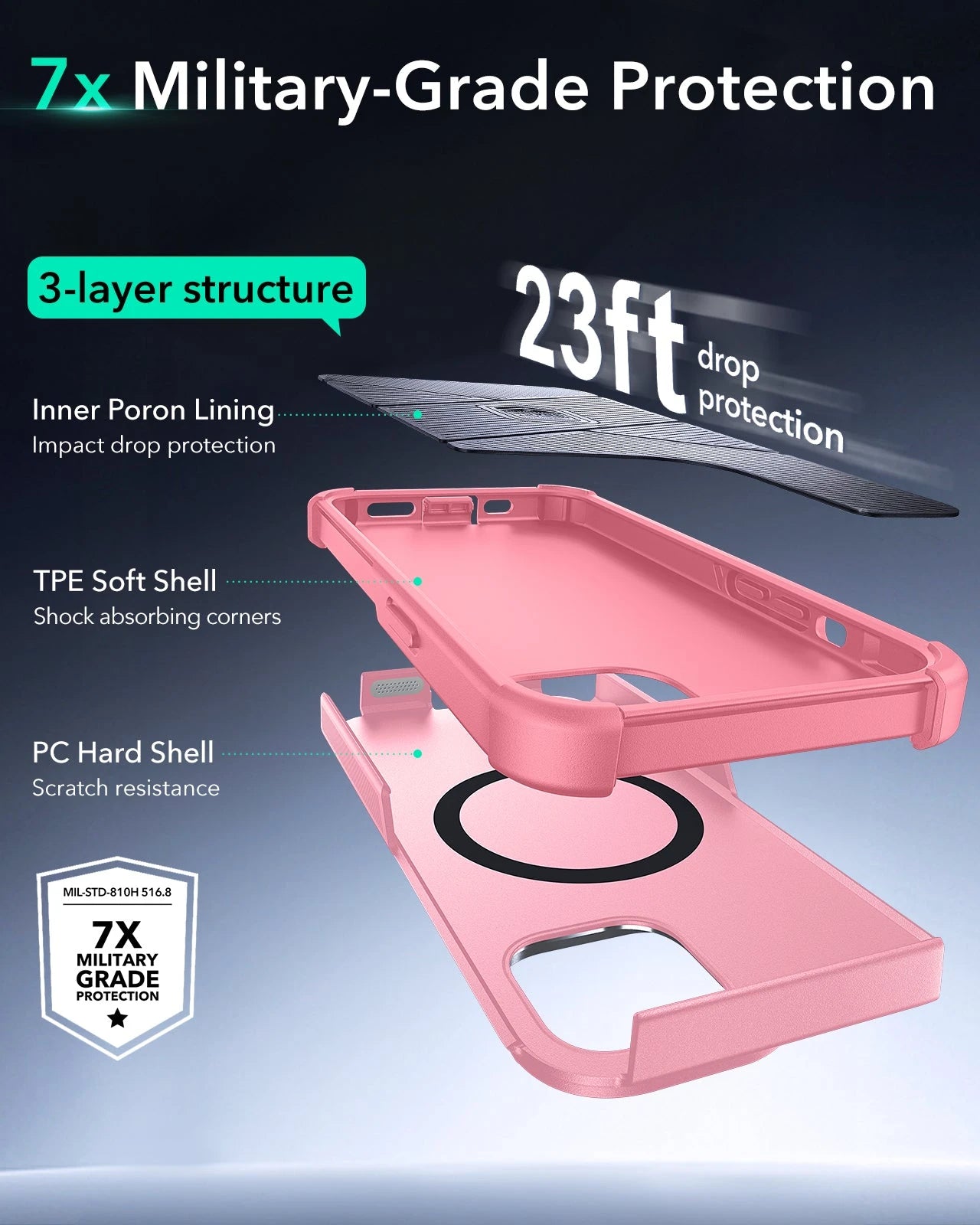 iPhone 15 Cyber Tough Case with Stash Stand (HaloLock) - Pink ESR ESR