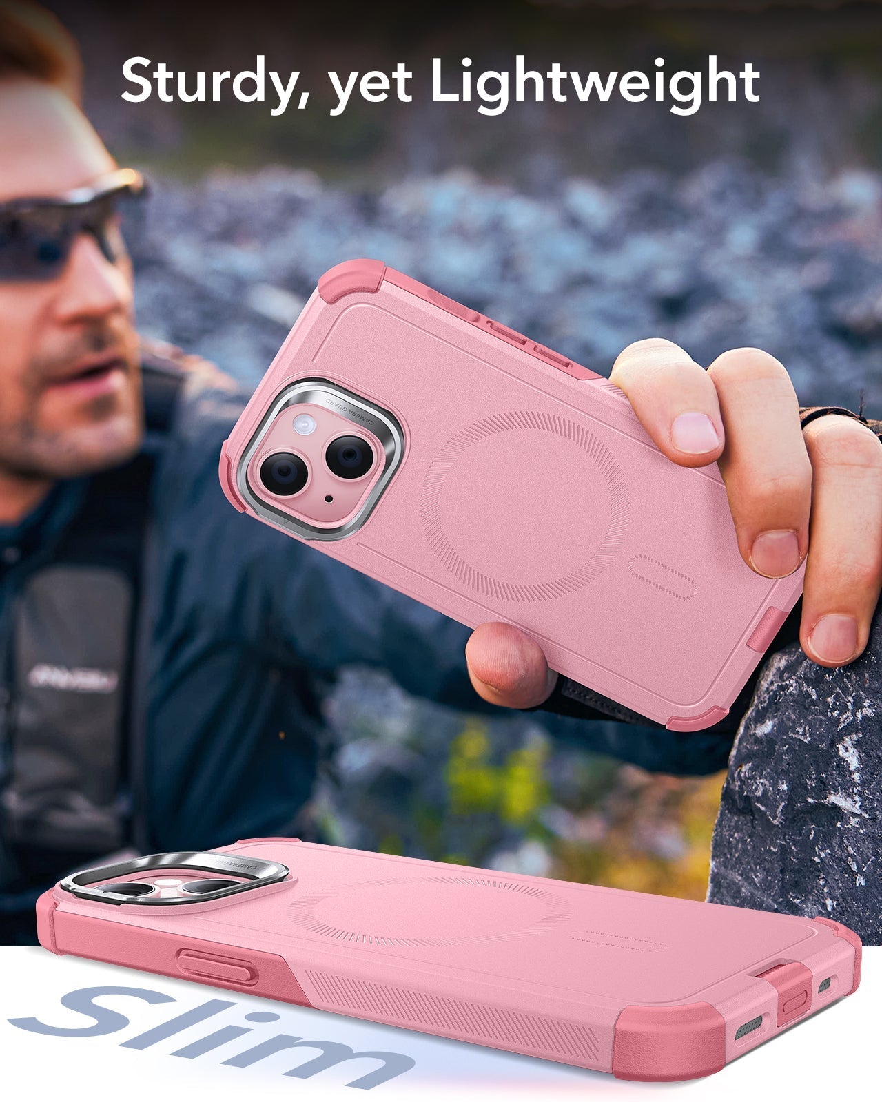 iPhone 15 Cyber Tough Case with Stash Stand (HaloLock) - Pink ESR ESR