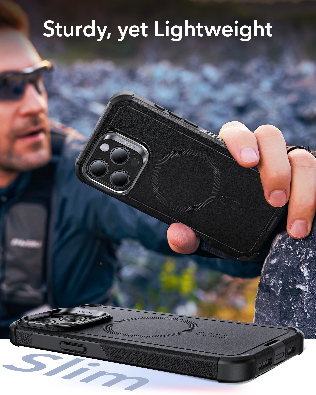 iPhone 15 Pro Cyber Tough Case with Stash Stand (HaloLock) - Black ESR ESR