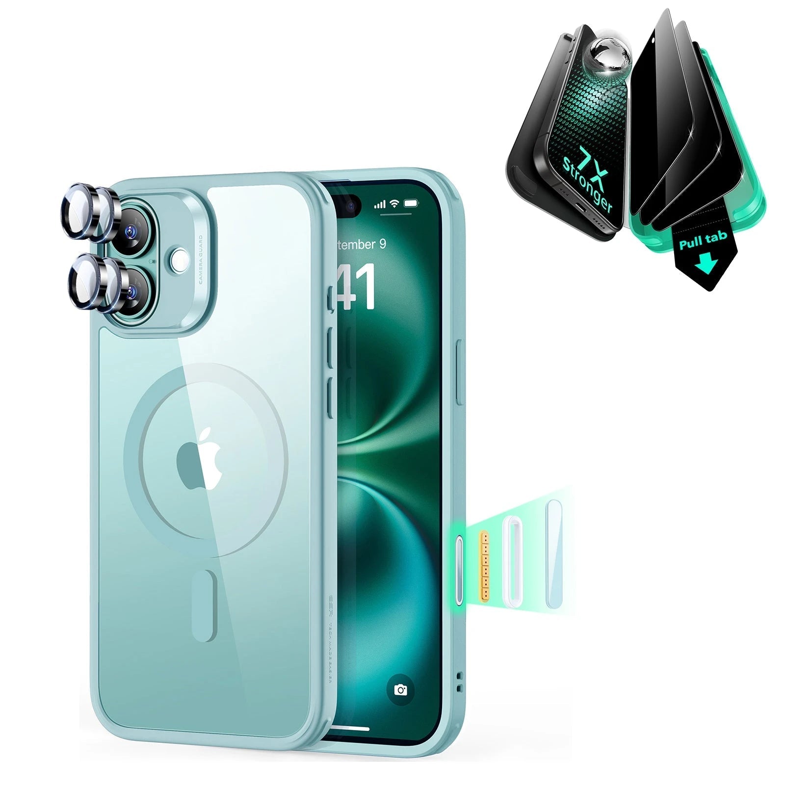 iPhone 16 Classic Hybrid Magnetic Case (Camera Control) & Privacy Screen Protector Bundle - Clear Green ESR ESR