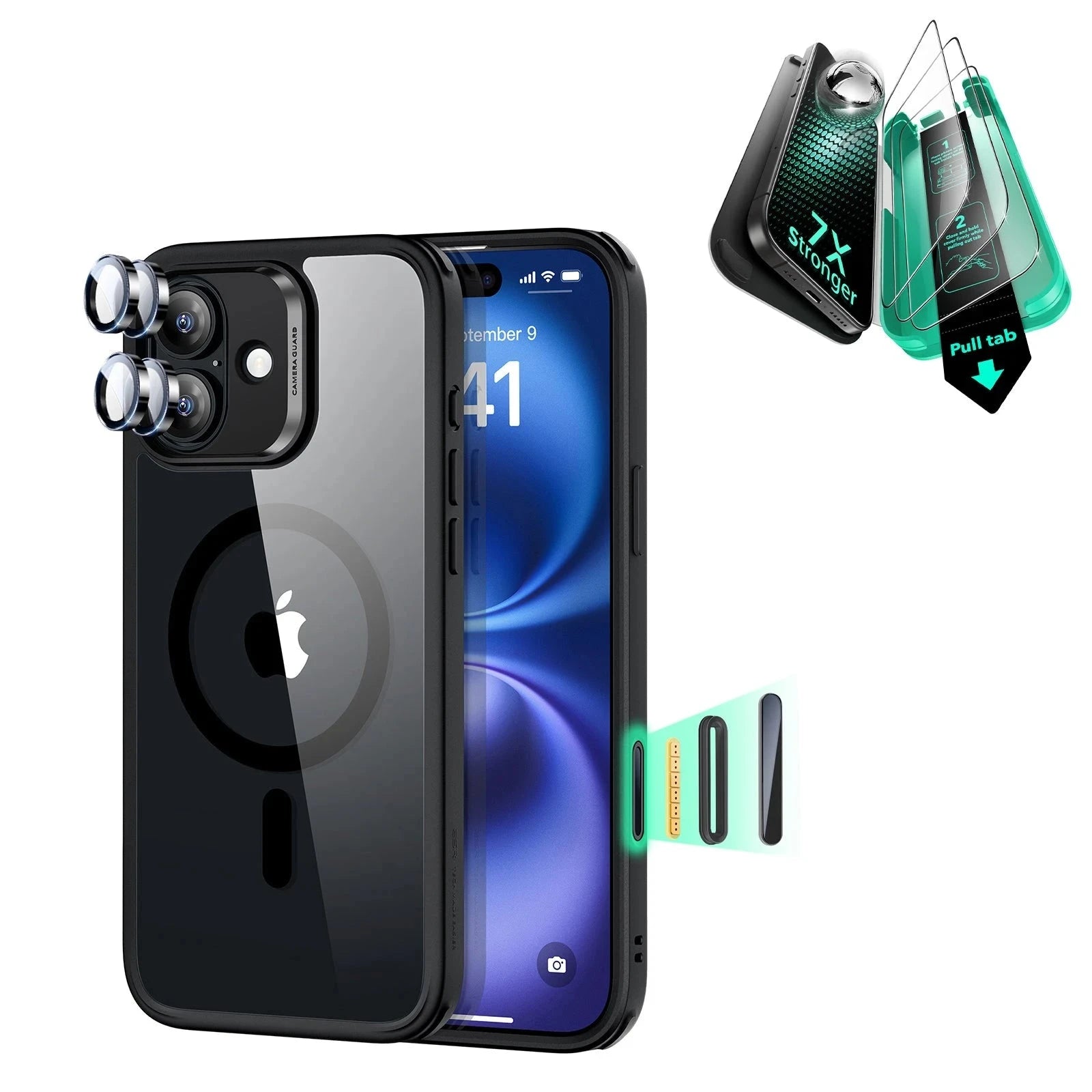 iPhone 16 Classic Hybrid Magnetic Case (Camera Control) & Screen Protection Bundle - Clear Black ESR ESR