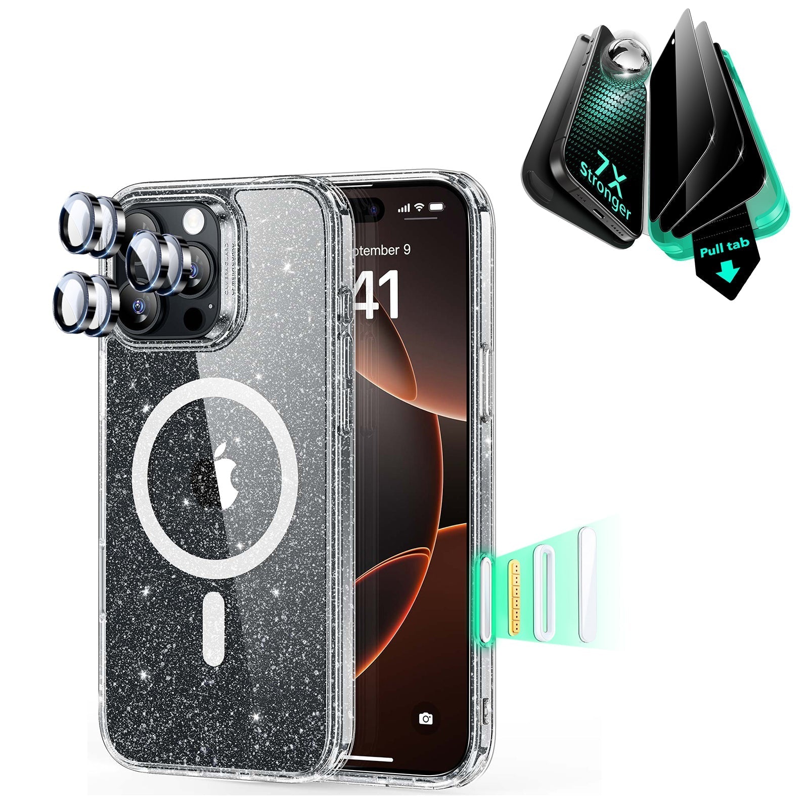 iPhone 16 Pro Classic Hybrid Magnetic Case (Camera Control) & Privacy Screen Protector Bundle - Clear Shimmer ESR ESR