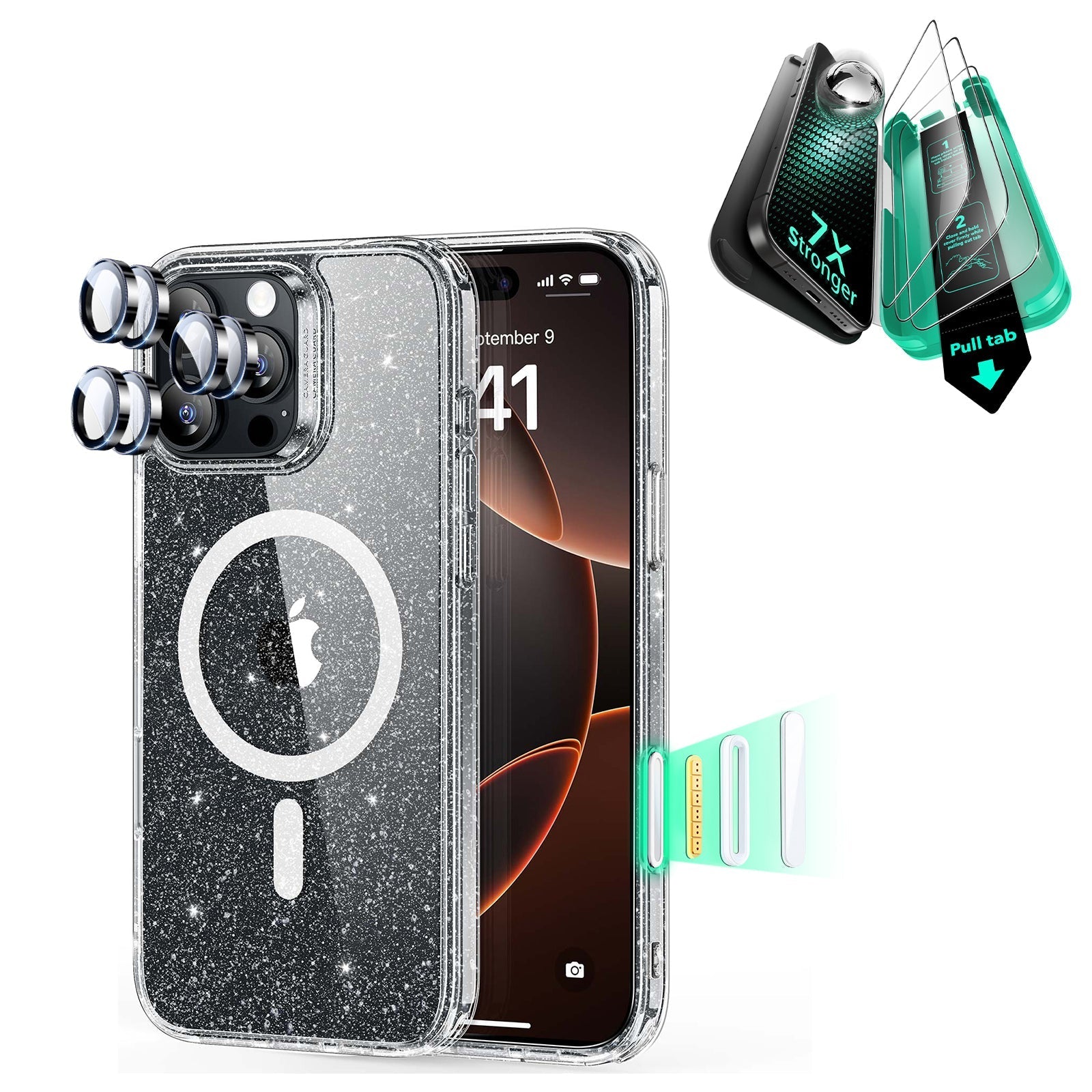 iPhone 16 Pro Classic Hybrid Magnetic Case (Camera Control) & Screen Protection Bundle - Clear Shimmer ESR ESR