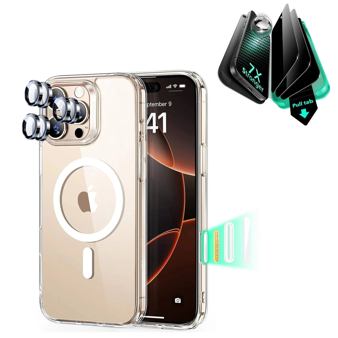 Phone 16 Pro Max Classic Hybrid Magnetic Case (Camera Control) & Privacy Screen Protector Bundle - Clear ESR ESR