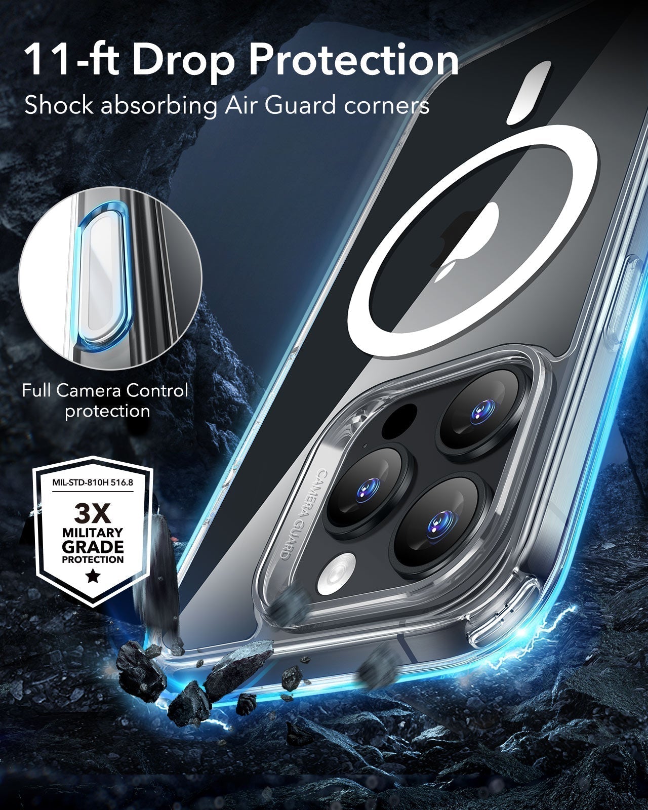 Phone 16 Pro Max Classic Hybrid Magnetic Case (Camera Control) & Privacy Screen Protector Bundle - Clear ESR ESR