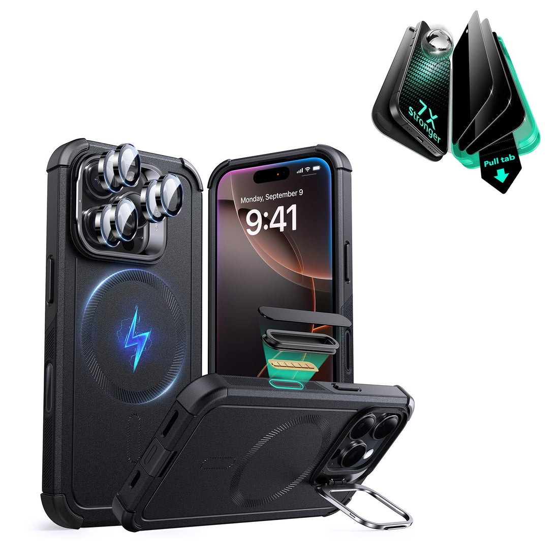 iPhone 16 Pro Max Cyber Tough Magnetic Case Privacy Protection Bundle (Camera Control, Stash Stand) - Black ESR ESR
