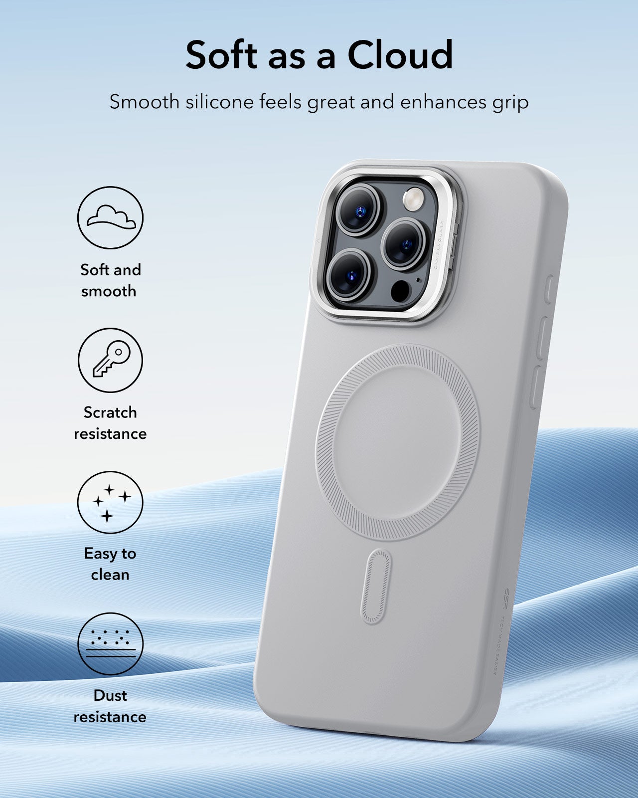 iPhone 16 Pro Max Cloud Soft Magnetic Case (Camera Control, Stash Stand) - Grey ESR ESR