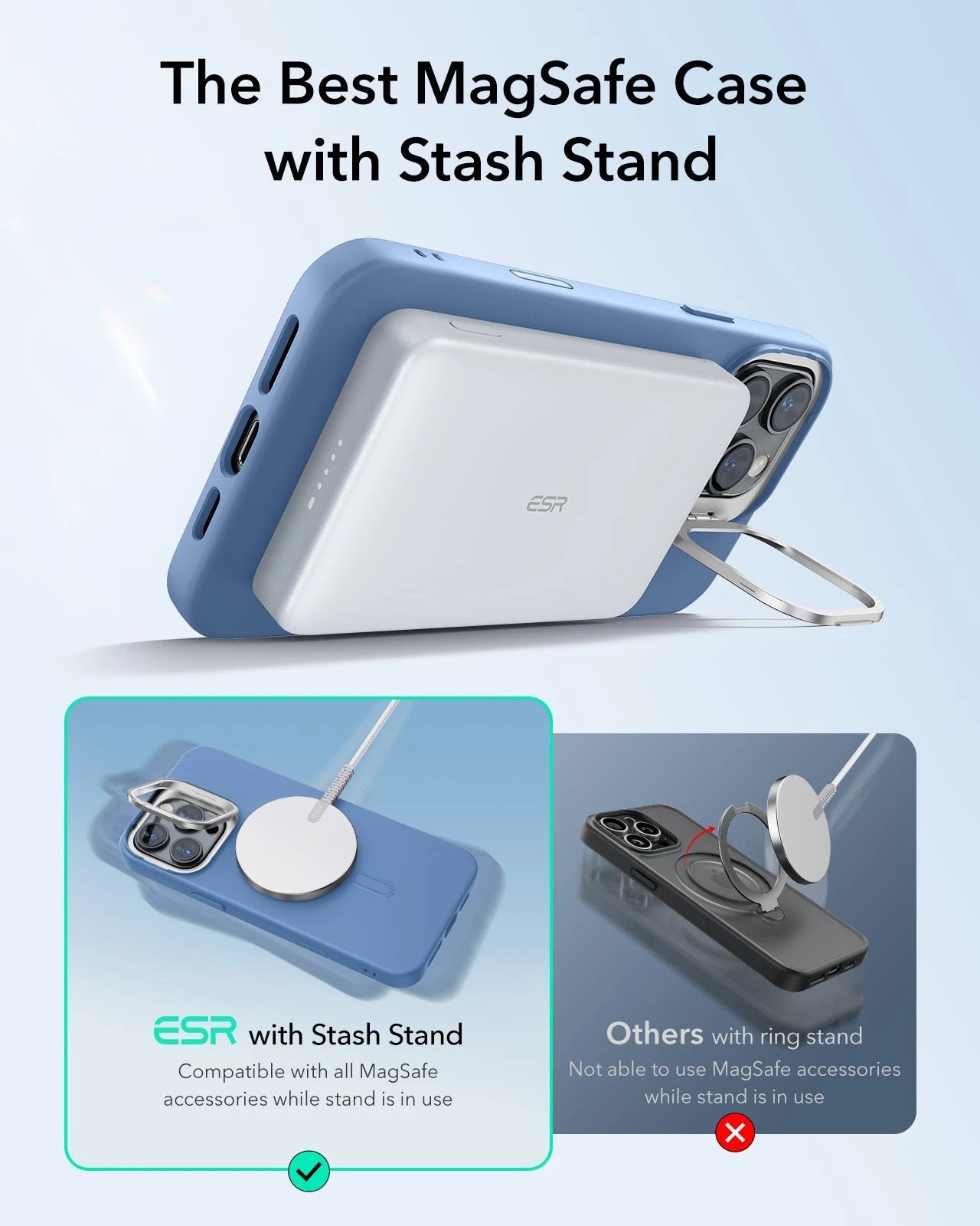 iPhone 16 Pro Max Cloud Soft Magnetic Case (Camera Control, Stash Stand) - Light Blue ESR ESR