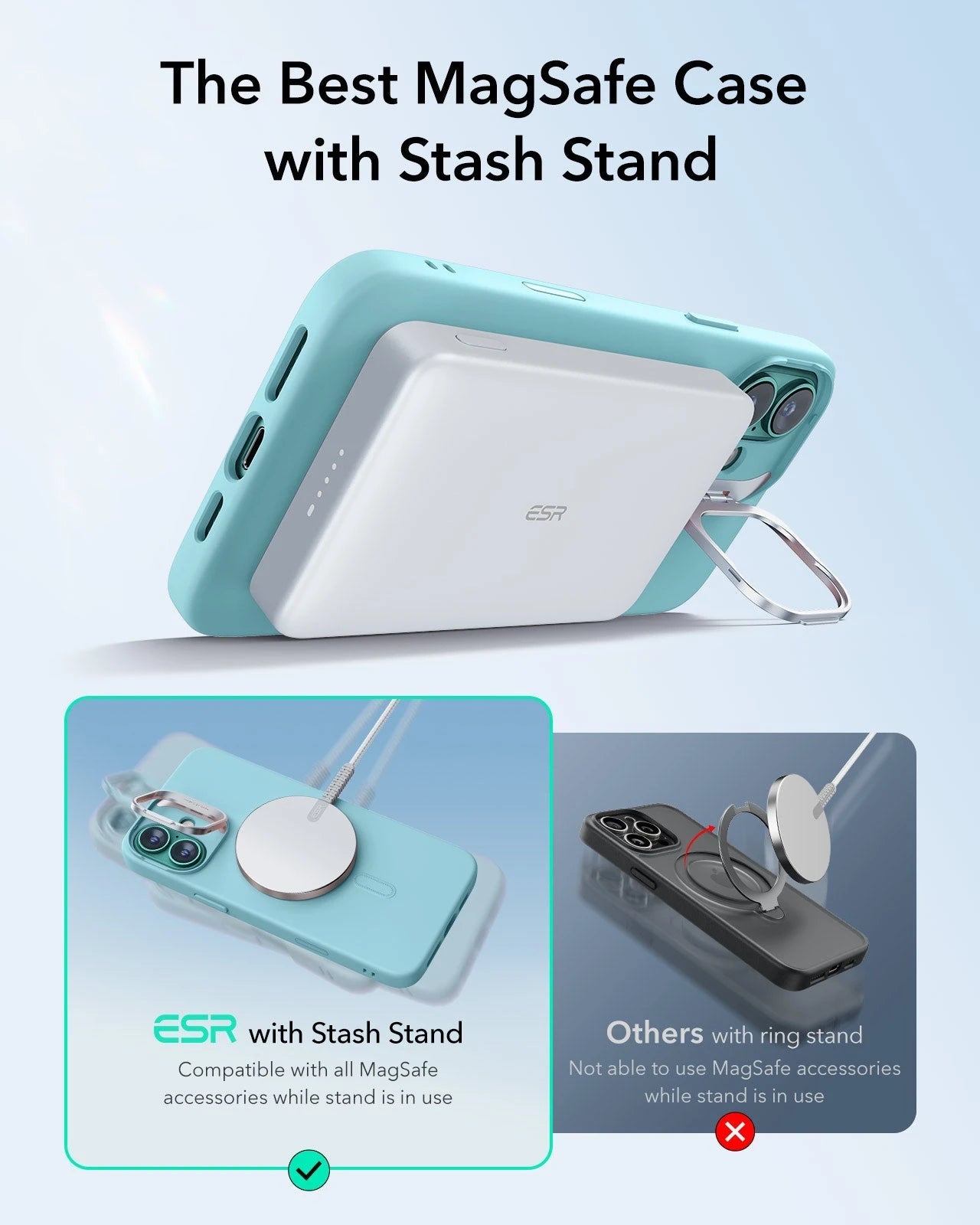 iPhone 16 Cloud Soft Magnetic Case (Camera Control, Stash Stand) - Teal ESR ESR