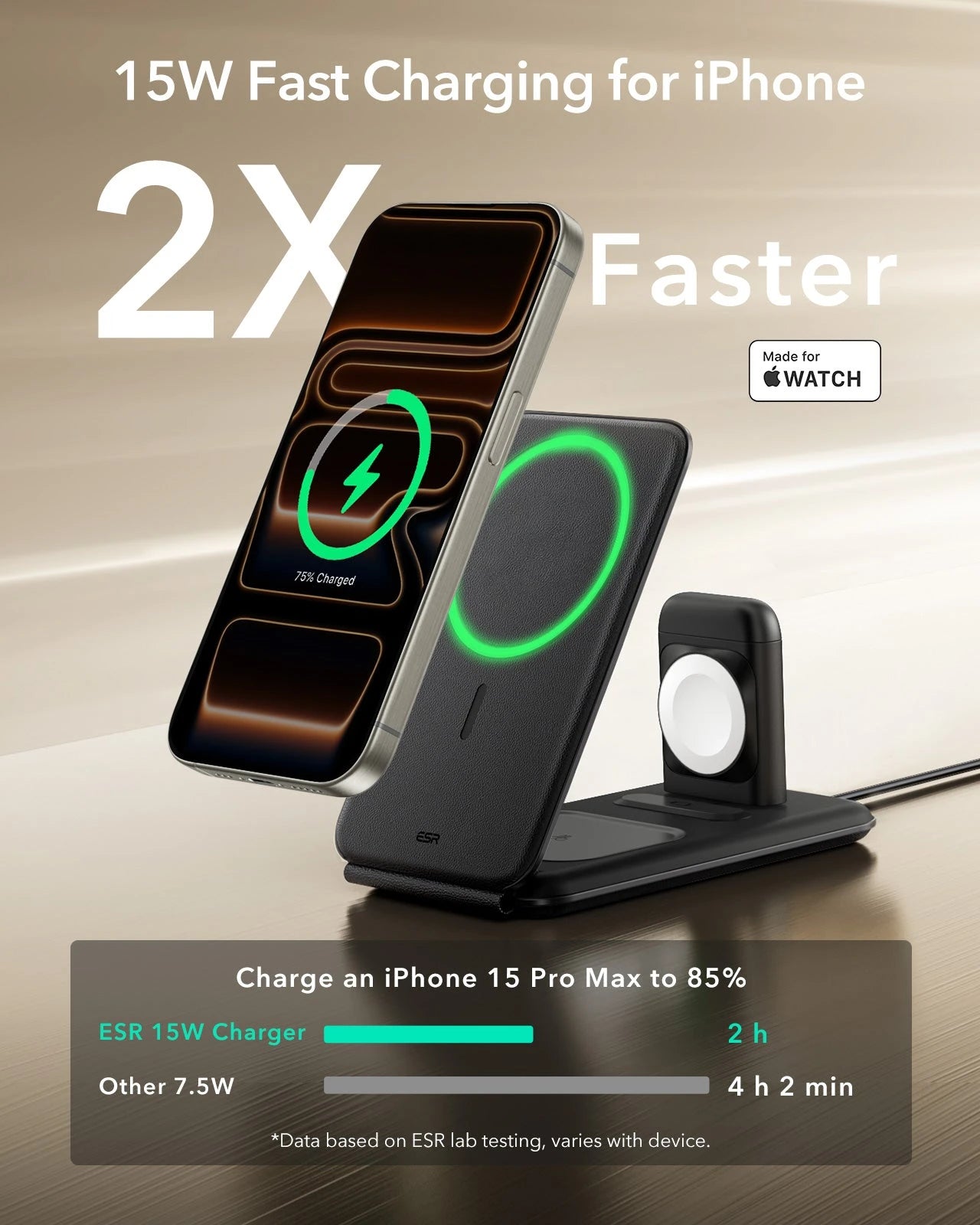 15W 3-in-1 Travel Wireless Charging Set - Black - EU Plug ESR ESR