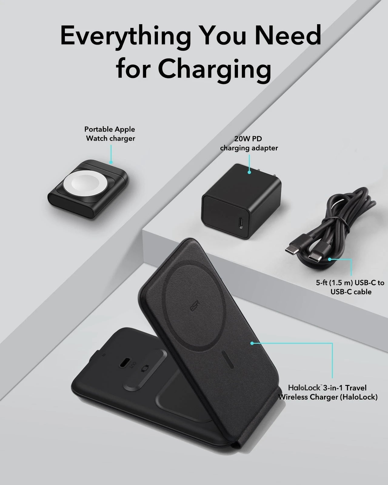 15W 3-in-1 Travel Wireless Charging Set - Black - UK Plug ESR ESR
