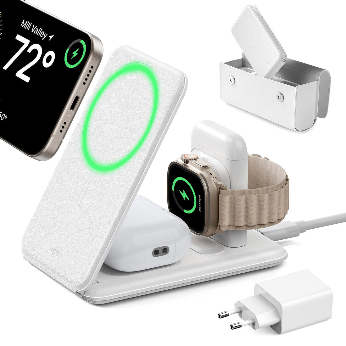 15W 3-in-1 Travel Wireless Charging Set (Bag Included) - White - EU Plug ESR ESR