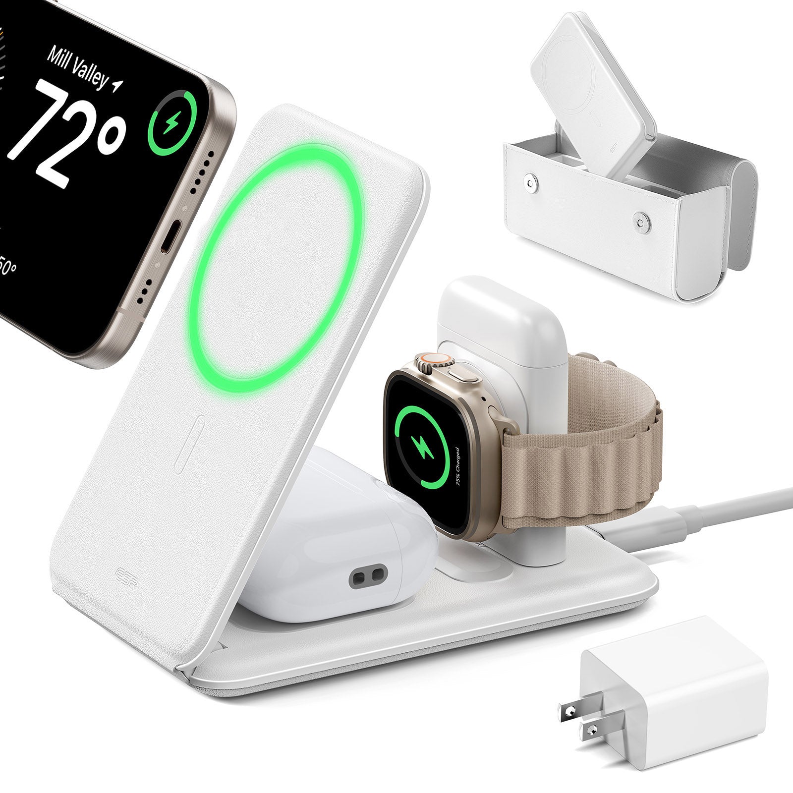 15W 3-in-1 Travel Wireless Charging Set (Bag Included) - White - US Plug ESR ESR