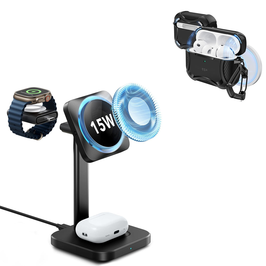 15W-3-in-1-Wireless-Charging-Station-with-CryoBoost-_HaloLock_-and-AirPods-Pro-3-Cyber-Tough-Case-Bundle-Black-US-Plug-ESR-239484271