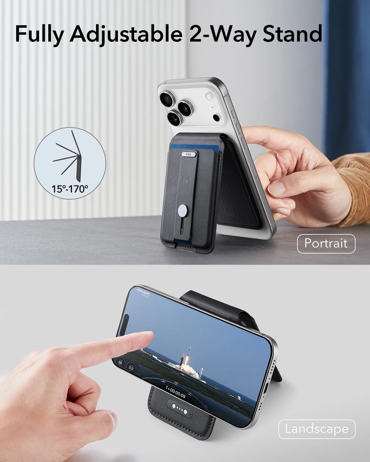 15W 3-in-1 Wireless Charging Station with CryoBoost (HaloLock) and Wallet Stand Bundle - Black - US Plug ESR ESR