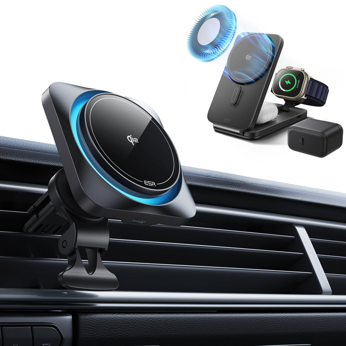 15W CryoBoost Car Charger and 25W Foldable 3-in-1 Charger Bundle - US Plug–Black