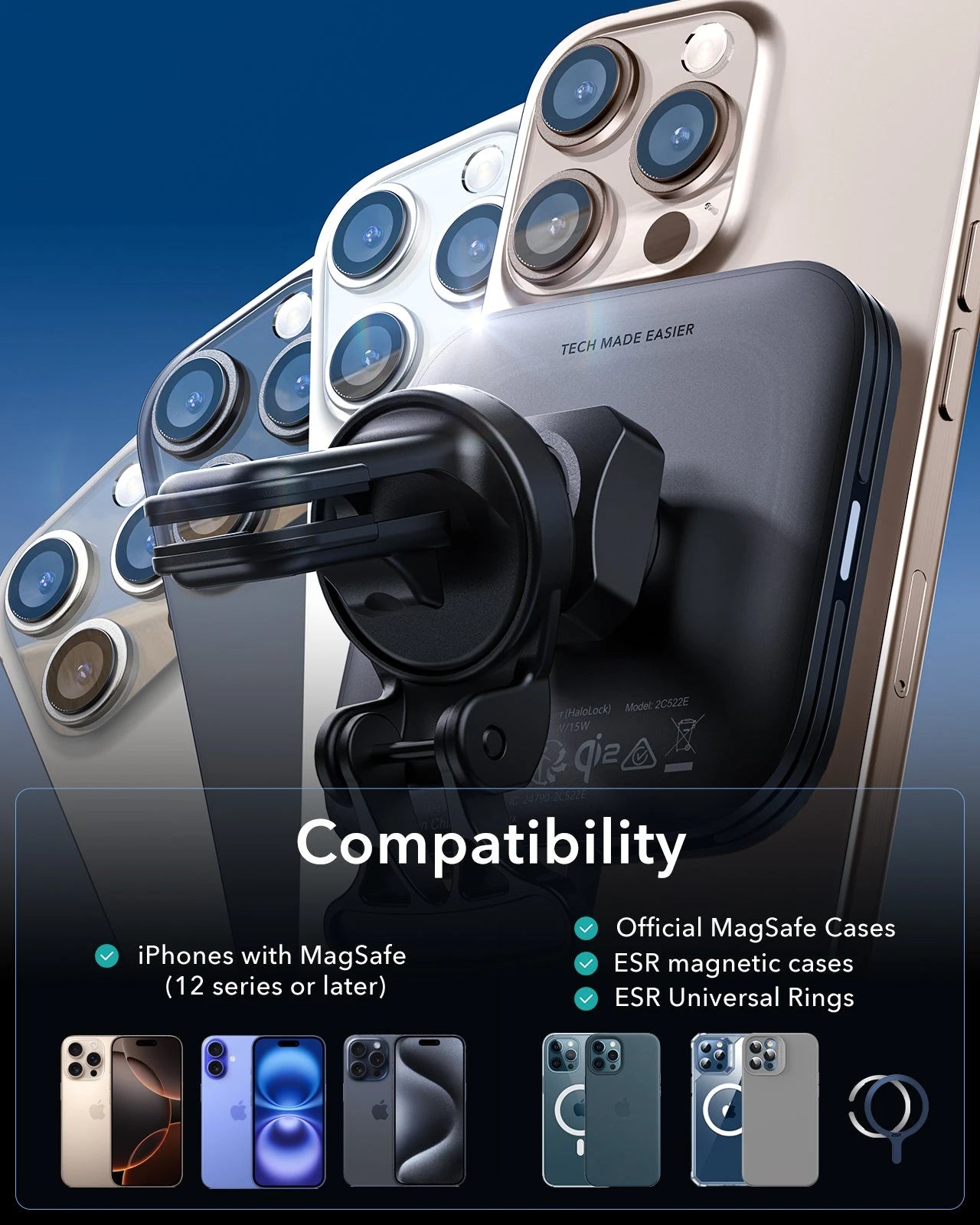 15W Magnetic Wireless Car Charger(Halolock) - Black ESR ESR