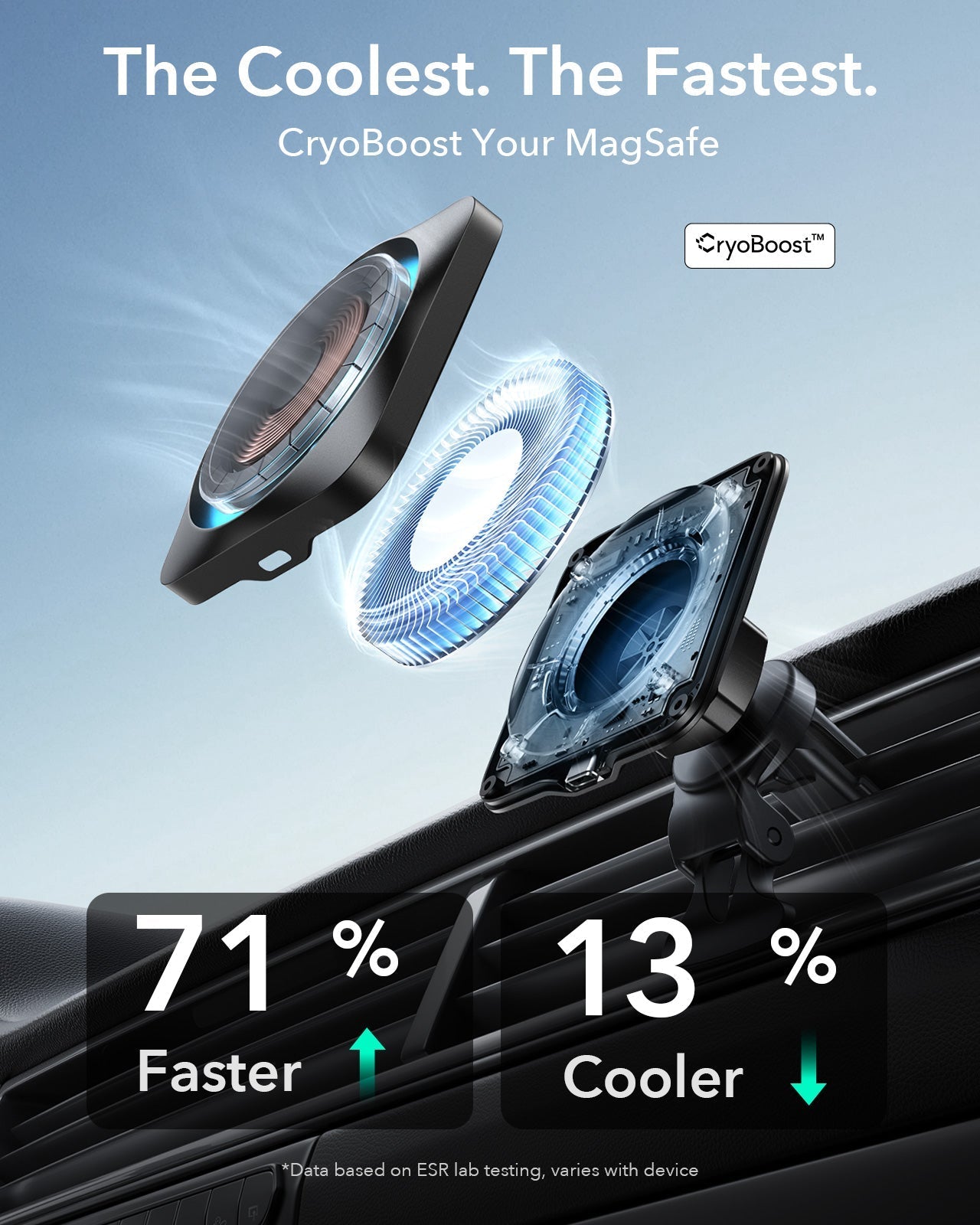 15W Wireless Car Charger with CryoBoost (HaloLock) - Black ESR ESR