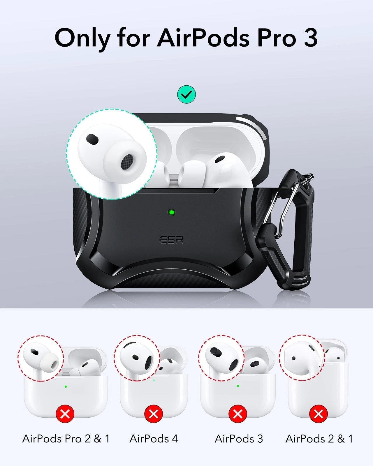 25W CryoBoost 3-in-1 Magnetic Charger (Qi2) and AirPods Pro 3 Cyber Tough Case Bundle - US Plug–White ESR ESR