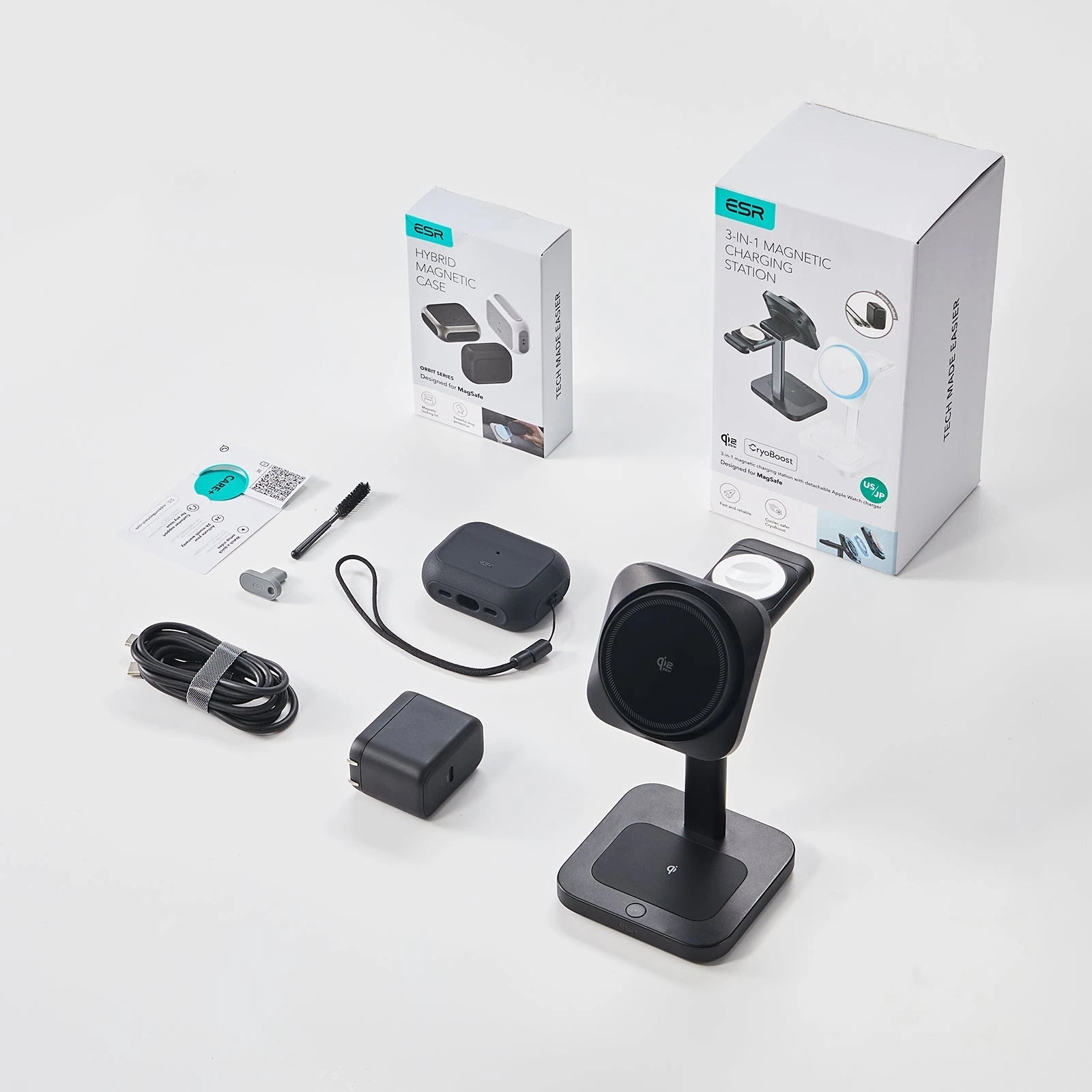 25W CryoBoost 3-in-1 Magnetic Charger (Qi2) and AirPods Pro 3 Orbit Hybrid Case Bundle - US Plug–Black