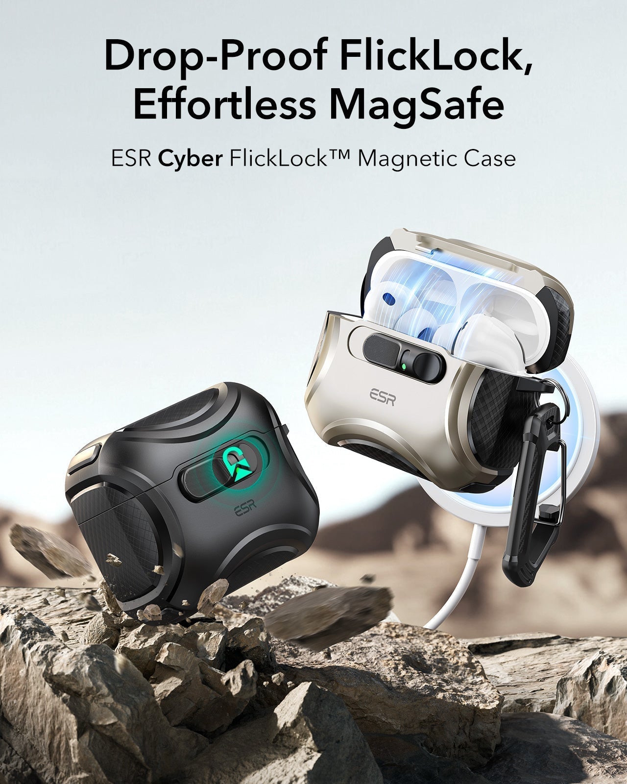 25W CryoBoost 3-in-1 Magnetic Charger (Qi2) and AirPods Pro 3 Pulse FlickLock Case Bundle - US Plug–White ESR ESR