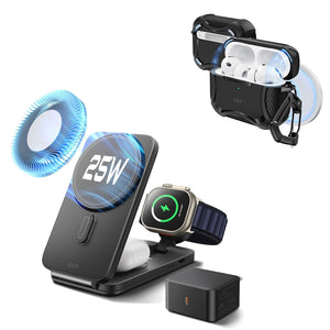 25W CryoBoost Foldable 3-in-1 Magnetic Charger & AirPods Pro 3 Cyber Tough Case Bundle – EU Plug-Black